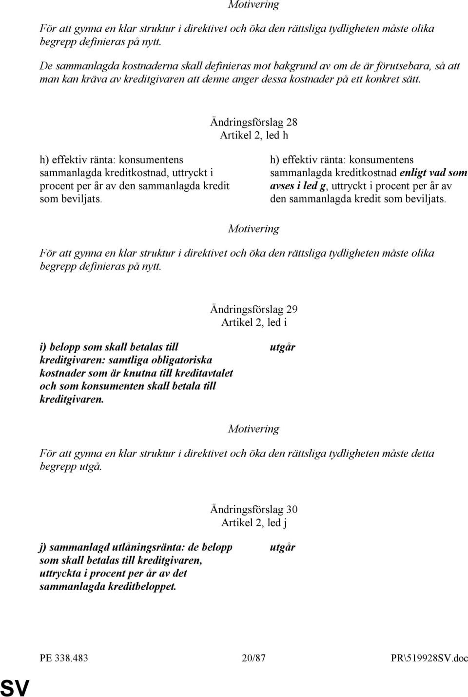 Ändringsförslag 28 Artikel 2, led h h) effektiv ränta: konsumentens sammanlagda kreditkostnad, uttryckt i procent per år av den sammanlagda kredit som beviljats.