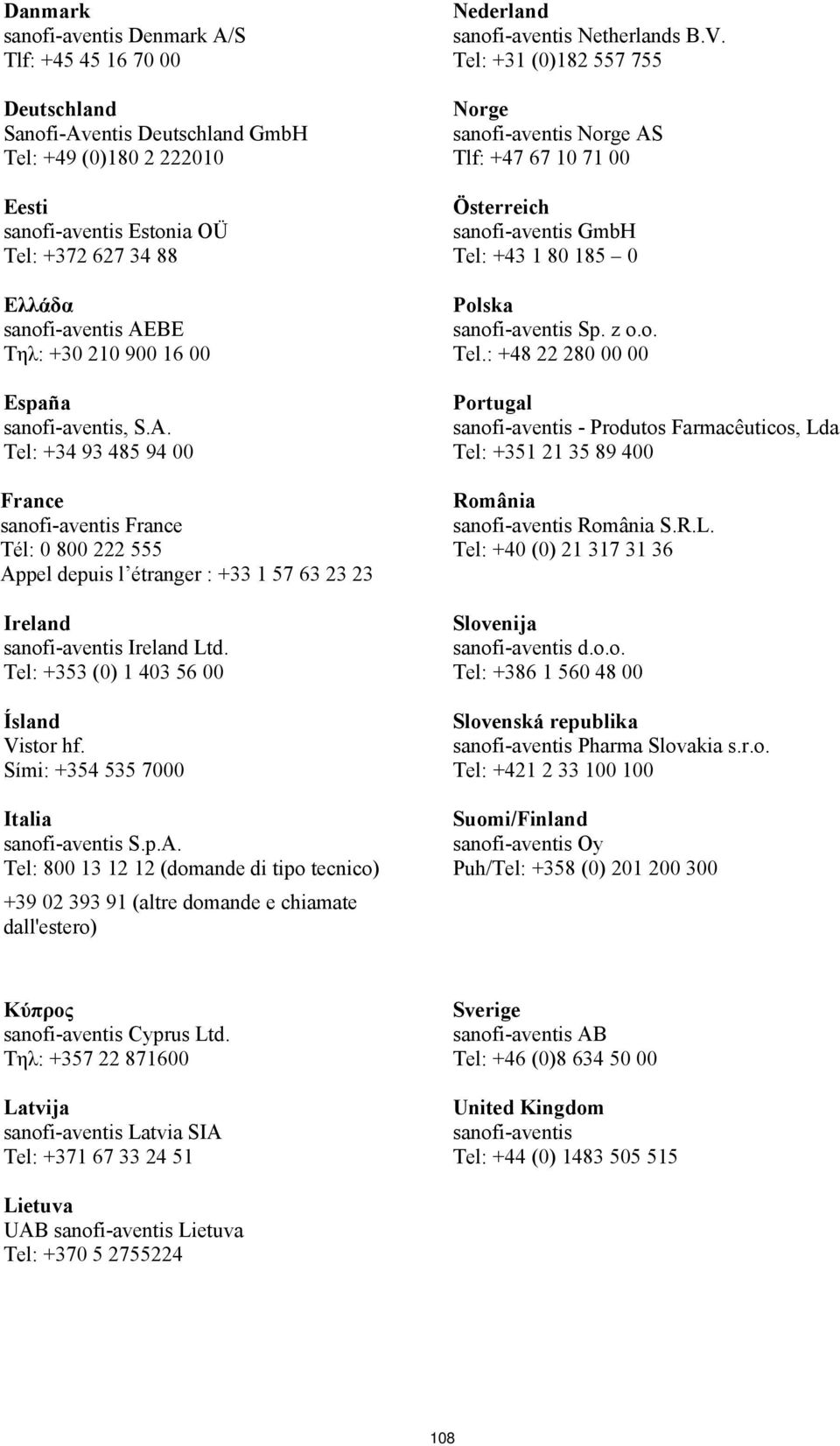 Tel: +353 (0) 1 403 56 00 Ísland Vistor hf. Sími: +354 535 7000 Italia sanofi-aventis S.p.A.