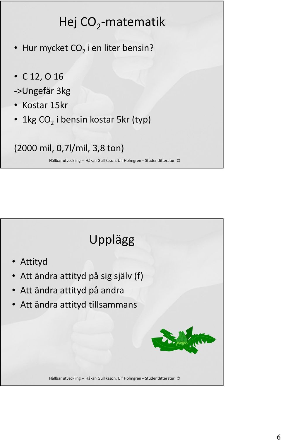 (typ) (2000 mil, 0,7l/mil, 3,8 ton) Upplägg Attityd Att ändra