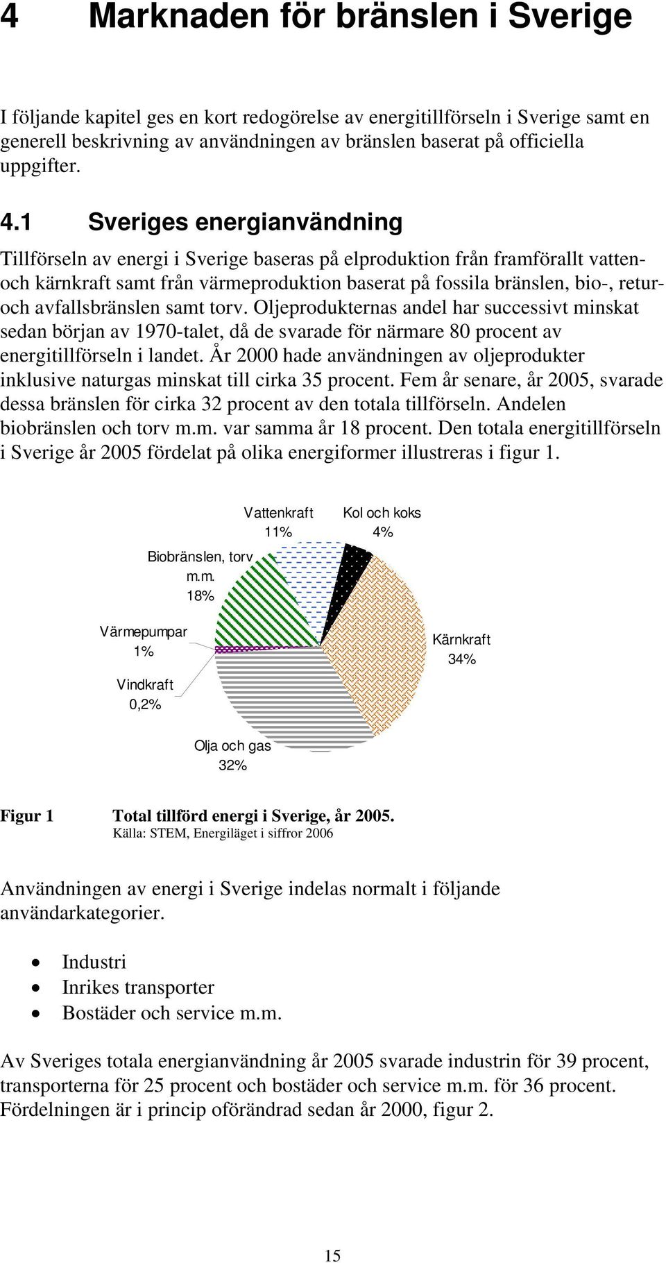 avfallsbränslen samt torv. Oljeprodukternas andel har successivt minskat sedan början av 1970-talet, då de svarade för närmare 80 procent av energitillförseln i landet.