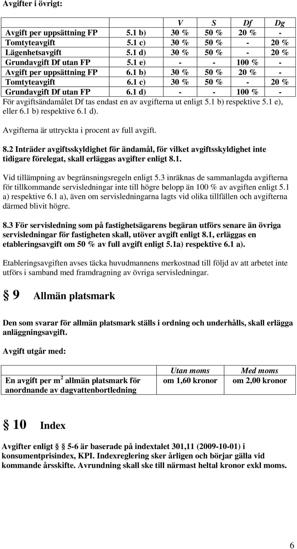 1 d) - - 100 % - För avgiftsändamålet Df tas endast en av avgifterna ut enligt 5.1 b) respektive 5.1 e), eller 6.1 b) respektive 6.1 d). Avgifterna är uttryckta i procent av full avgift. 8.