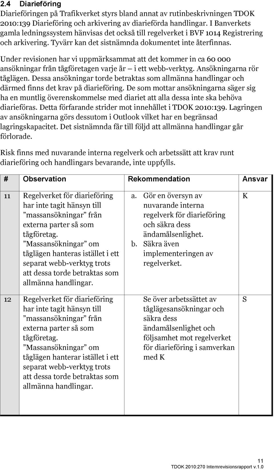 Under revisionen har vi uppmärksammat att det kommer in ca 60 000 ansökningar från tågföretagen varje år i ett webb-verktyg. Ansökningarna rör tåglägen.