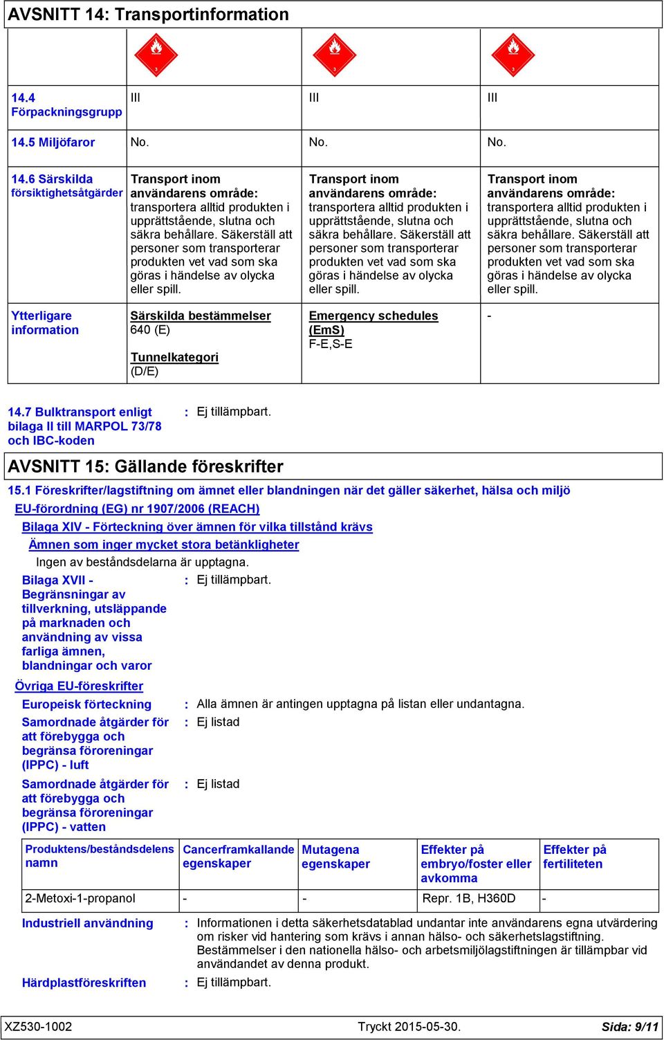 Transport inom användarens område transportera alltid produkten i upprättstående, slutna och säkra behållare.