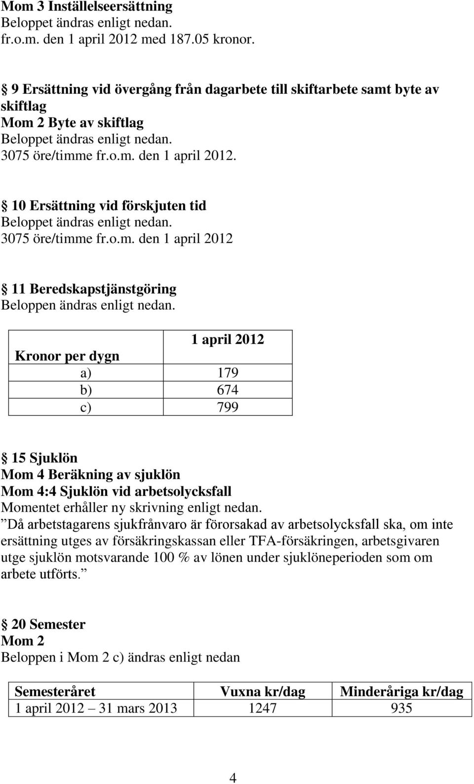 Då arbetstagarens sjukfrånvaro är förorsakad av arbetsolycksfall ska, om inte ersättning utges av försäkringskassan eller TFA-försäkringen, arbetsgivaren utge sjuklön motsvarande 100 % av lönen under