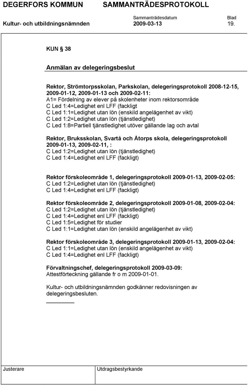 rektorsområde C Led 1:4=Ledighet enl LFF (fackligt C Led 1:1=Ledighet utan lön (enskild angelägenhet av vikt) C Led 1:2=Ledighet utan lön (tjänstledighet) C Led 1:8=Partiell tjänstledighet utöver