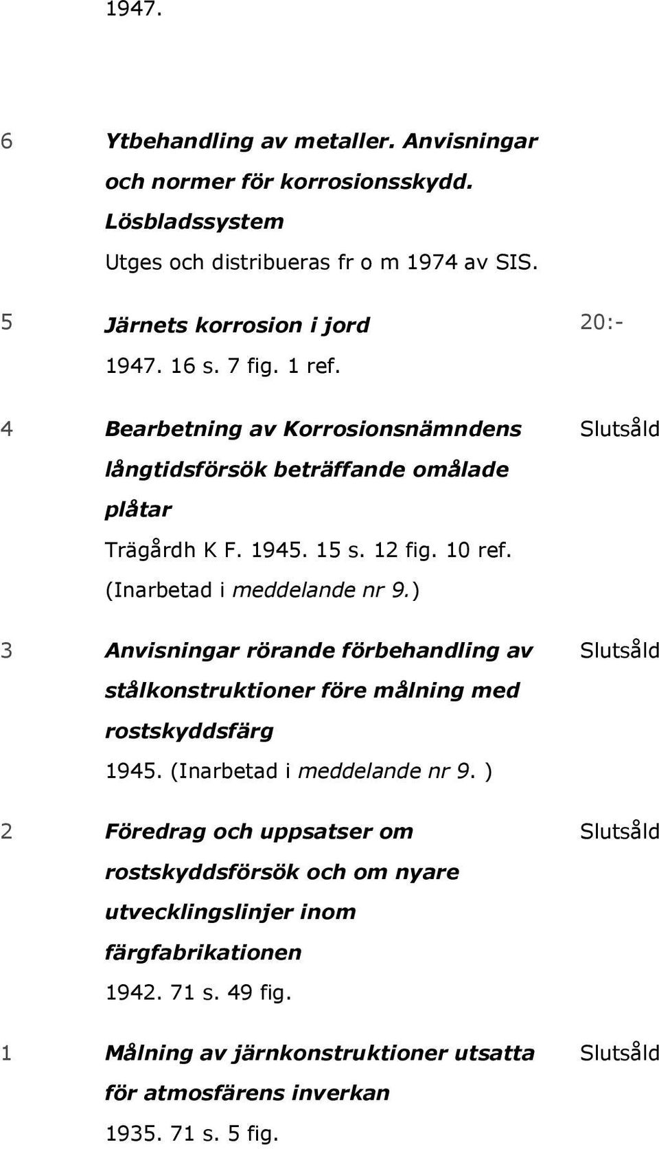 (Inarbetad i meddelande nr 9.) 3 Anvisningar rörande förbehandling av stålkonstruktioner före målning med rostskyddsfärg 1945. (Inarbetad i meddelande nr 9.