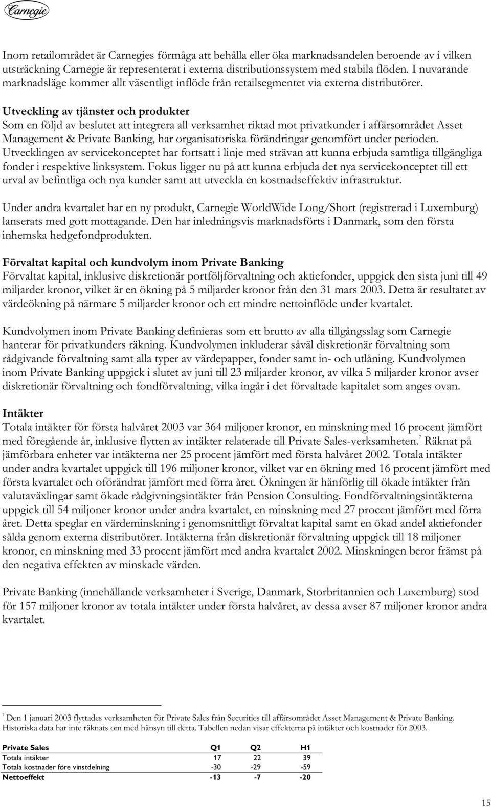 Utveckling av tjänster och produkter Som en följd av beslutet att integrera all verksamhet riktad mot privatkunder i affärsområdet Asset Management & Private Banking, har organisatoriska förändringar