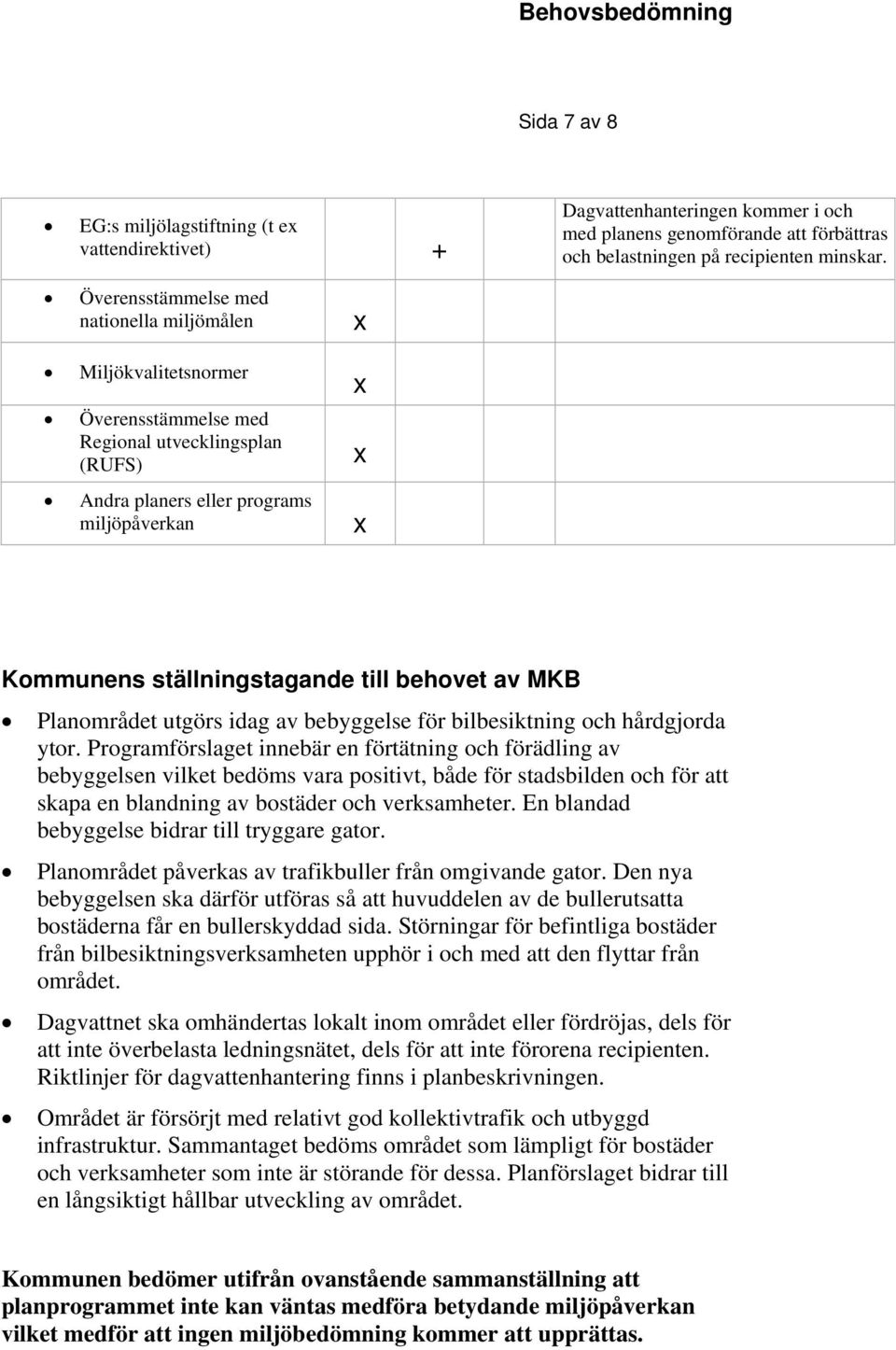 behovet av MKB Planområdet utgörs idag av bebyggelse för bilbesiktning och hårdgjorda ytor.