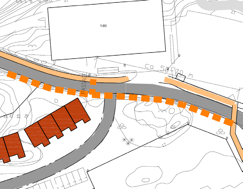 Synpunkter Gång- och cykelbanans bredd är acceptabel, men av låg standard. Lutningen invid fastighet 1:93 är av låg standard (>6 %).