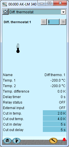 Kontroll af inställningar - fortsatt 5. Välj Difference thermostat 6. Översikt för difference thermostats 7.