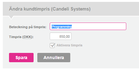 2.2 Upprätta ett överskrivet standardtimpris 1. Välj en kundprislista i listan Prislista överst på sidan (se Figur 4).