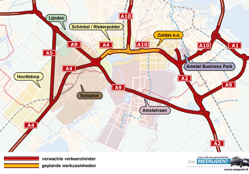 HOLLAND: A10 ORBITAL MOTORWAY, A 10 SOUTH Förbättrat utbud av tillgänglighet Ökad kollektivtrafik Bättre möjlighet att cykla Stöd till samåkning Stöd till planering av resor Information för planering