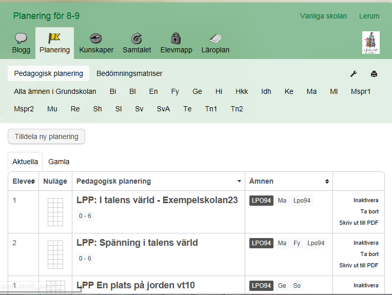 Planering, forts Planeringar hittar man