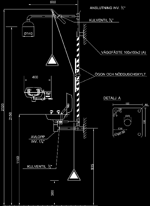 Tilledning dimensioneras för minimum flöde 76 liter/min vid 2,4 bar tryck.