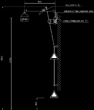 Tilledning dimensioneras för minimum flöde 76 liter/min vid 2,4 bar tryck.