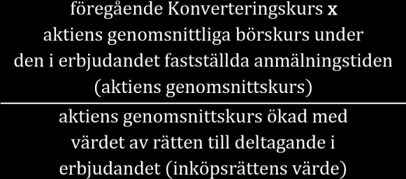 Omräknad Konverteringskurs = Aktiens genomsnittskurs beräknas i enlighet med vad i moment C ovan angivits.