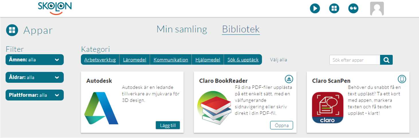 Klicka på Verktyg och du kommer till Min samling som från början är tom 3. Välj Bibliotek 4. Varje användare kan själv lägga till och ta bort verktyg i sin samling.