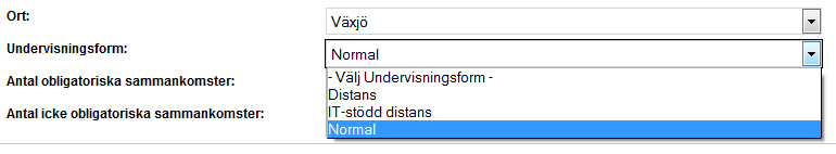 Utbildningar som ges på distans Märkningen för Undervisningsform för kurs- och programtillfällen som ges på distans har ändrats.