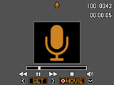 Uppspelning av en ljudinspelning 1. Aktivera uppspelningsläget och använd [4] och [6] till att ta fram den röstinspelningsfil som ska spelas upp. ` visas istället för bilden för en röstinspelningsfil.
