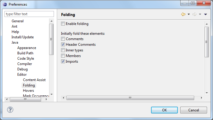 Folding i Java-editorn