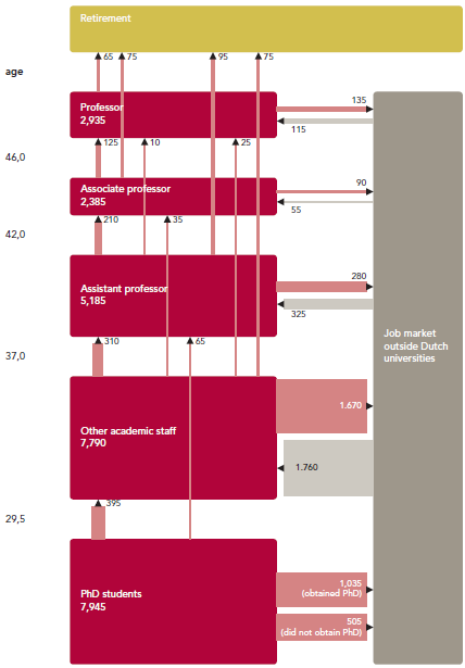 UNGA FORSKARES KARRIÄRVÄGAR Figur 3 Arbetsmarknadsmobilitet, årligt genomsnitt (2003-2011) Källa:http://www.rathenau.nl/uploads/tx_tferathenau/Facts_and_Figures_Academic_Careers.
