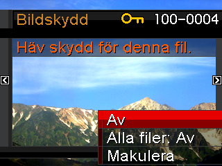 4. Använd [ ] och [ ] till att välja På och tryck sedan på [SET]. En bild som är skyddad anges av ikonen. 5.