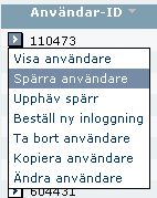 Spärra användare ta bort spärr Om du vill spärra en användares åtkomst till Business Online väljer du Spärra användare i funktionsmenyn i Användaröversikten.