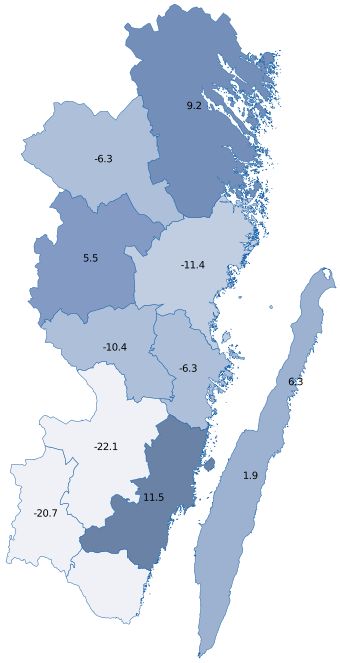 5 Flest gästnätter i Borgholm, men Kalmar kommun ökar mest I Kalmar län har utvecklingen varit positiv hos fem kommuner medan fem har backat och Torsås har för få anläggningar för att SCB ska kunna