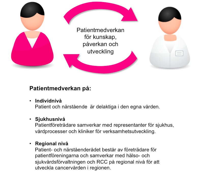 Grundläggande är den individuella patientens möte med vården. Där samverkar läkare, sjuksköterskor och annan personal direkt med patient och närstående.