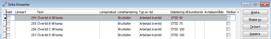 Ny övertidsersättning till komp Markera nu den löneart du har för övertid till komp och klicka Kopiera. Skriv enligt nedan och sen Ok.