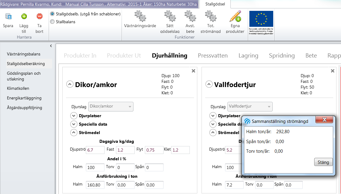 5.1.2.5 Speciella data, strömedel Under Speciella data kan du ändra för ditt aktuella djurslag.