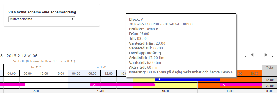 För att se detaljer om ett arbetspass kan ni klicka på passet. Detta fungerar på samtliga enheter och ni kan då få upp en informationsruta som ser ut på detta sätt.