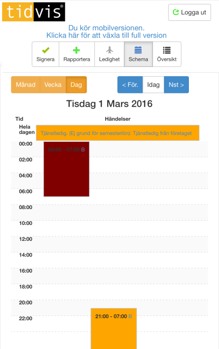 Om man öppnar upp en dag på månadsvyn följer det även när man byter till veckovy och dags-vy.