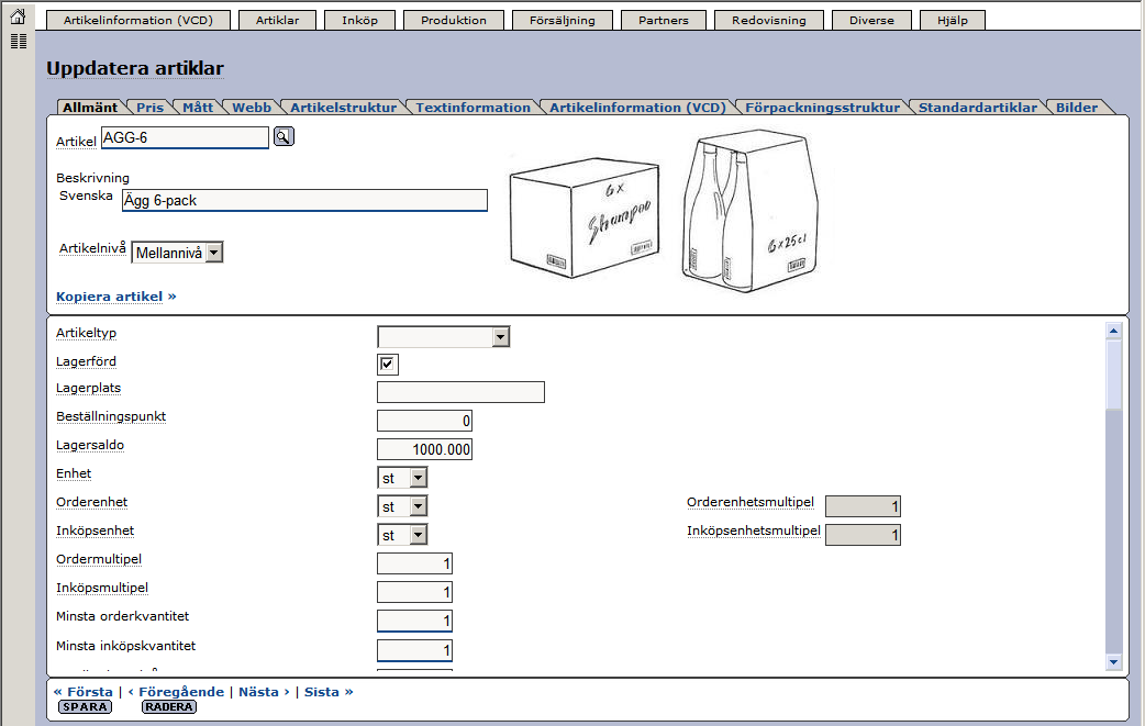 Senast uppdaterat: 11-03-07 Exder Axfood grossist ESAP 20.1 v1.5 sida 4 av 39 I exemplet ovan har vi lagt upp en artikel med artikelnummer AGG-6 och artikelbeskrivning Ägg 6-pack.