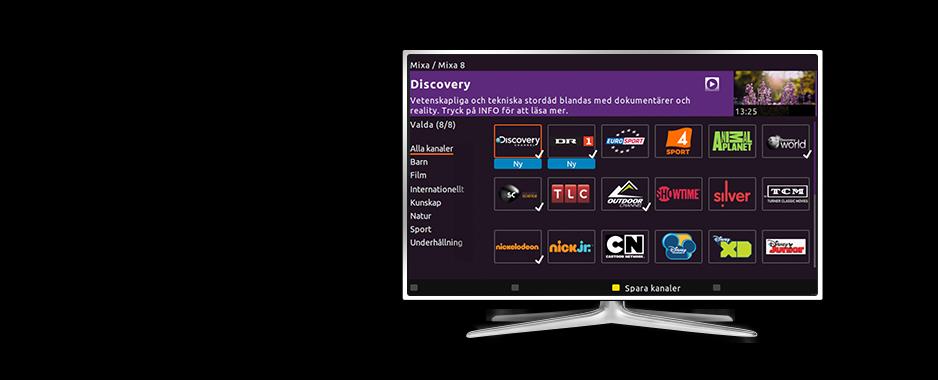 TV-paket Mixa 16 - välj dina favoritkanaler med ett par enkla knapptryck. + 16 favoriter Pris 219 kr/mån inkl.