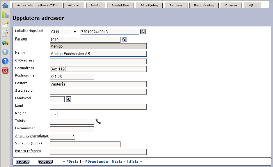 Senast Uppdaterad: 11-10-03 Exder Menigo EDI ESAP 20.1 Sida 12 av 34 3.4 Adresser 3.4.1 Uppdatera adresser Adresserna finns under menyn Partners Uppdatera adresser.