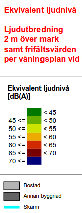 i 5 dba intervall samt i punkter i mest utsatt fasad för respektive våning, se exempel figur 2 Detta har gjorts för