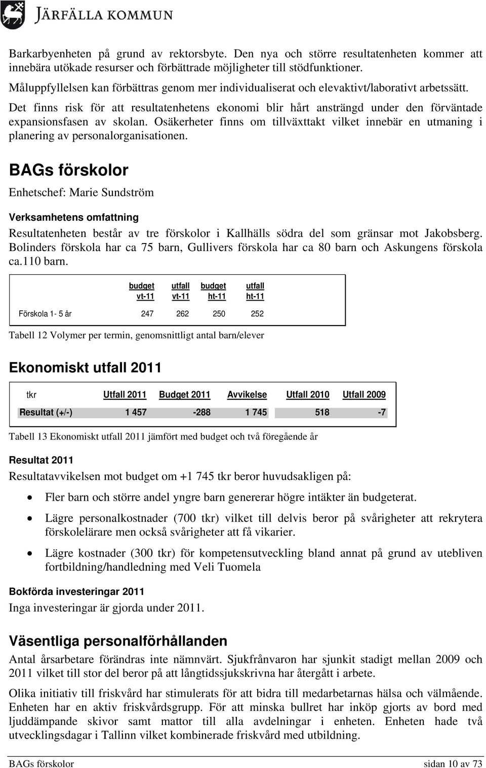 Det finns risk för att resultatenhetens ekonomi blir hårt ansträngd under den förväntade expansionsfasen av skolan.