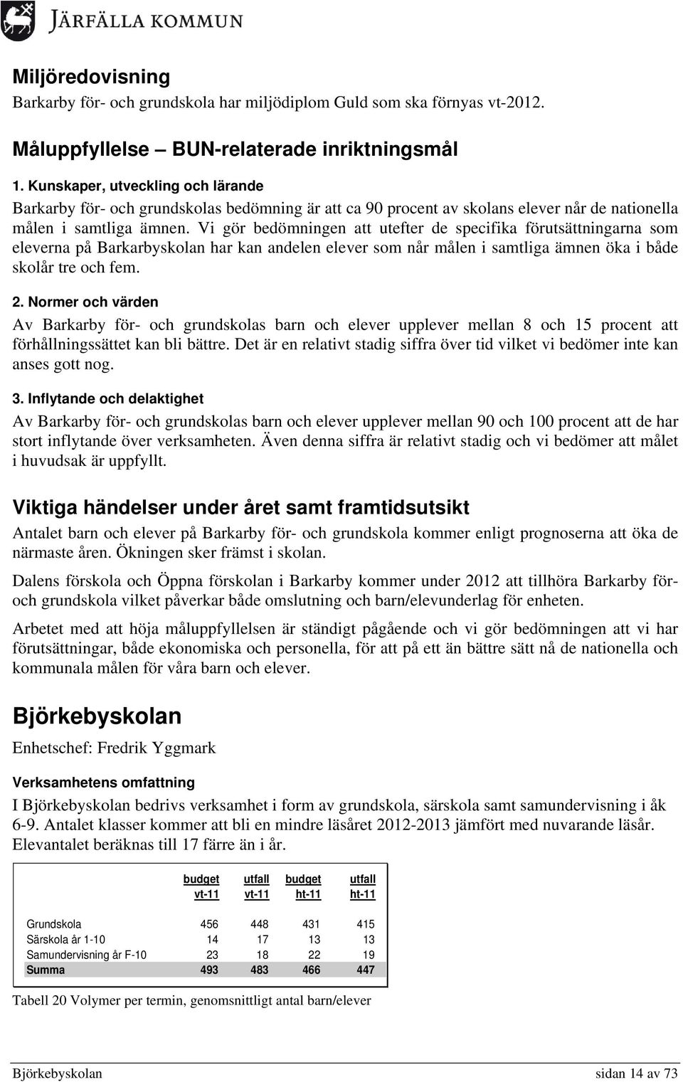 Vi gör bedömningen att utefter de specifika förutsättningarna som eleverna på Barkarbyskolan har kan andelen elever som når målen i samtliga ämnen öka i både skolår tre och fem. 2.