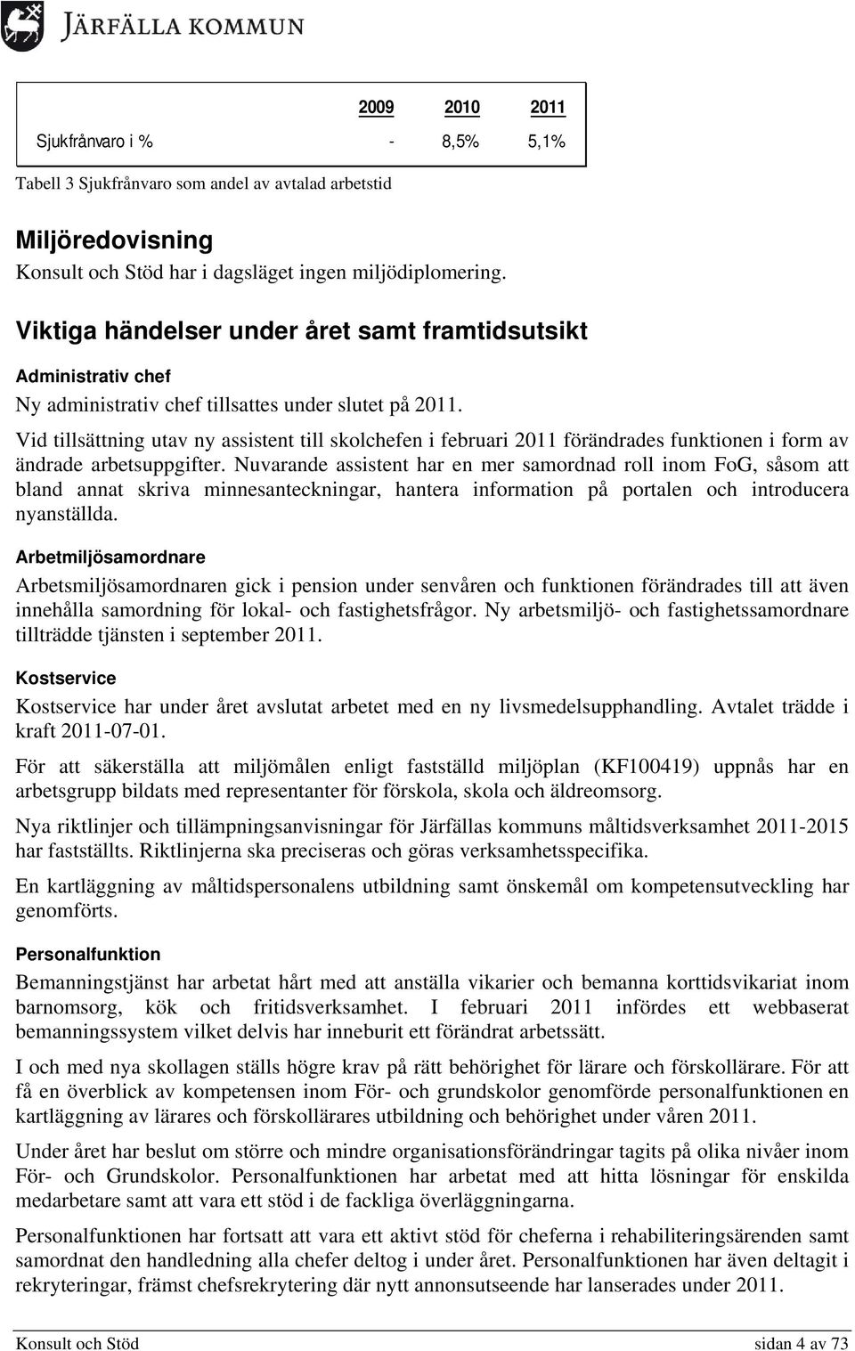 Vid tillsättning utav ny assistent till skolchefen i februari 2011 förändrades funktionen i form av ändrade arbetsuppgifter.