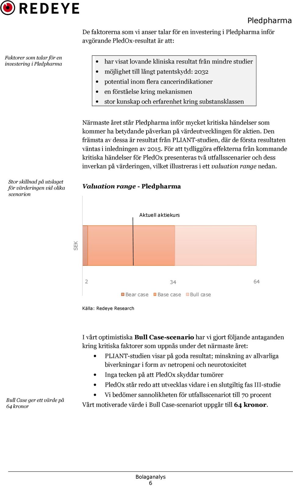 händelser som kommer ha betydande påverkan på värdeutvecklingen för aktien. Den främsta av dessa är resultat från PLIANT-studien, där de första resultaten väntas i inledningen av 2015.