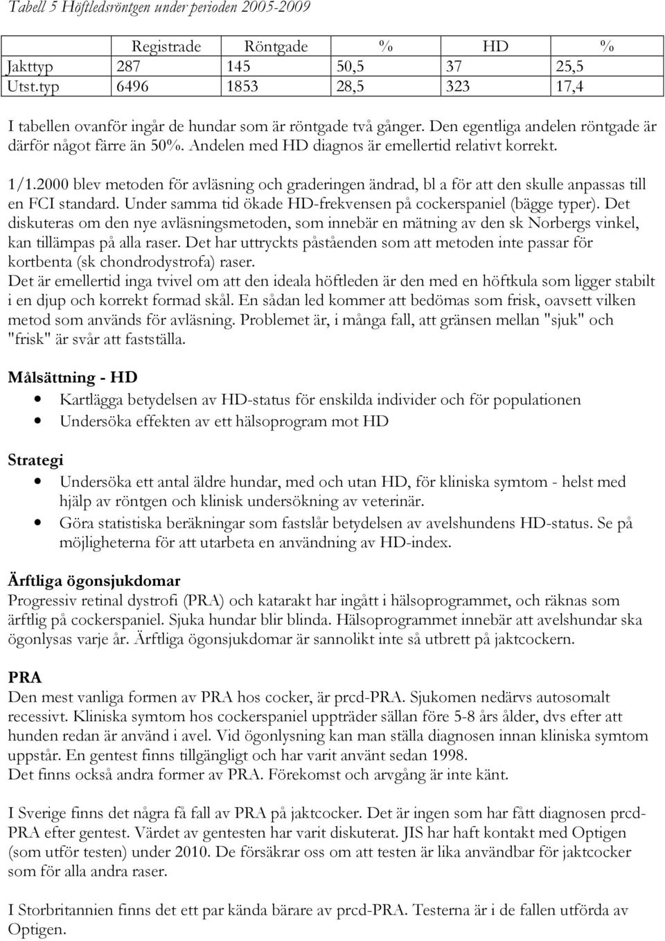 Andelen med HD diagnos är emellertid relativt korrekt. 1/1.2000 blev metoden för avläsning och graderingen ändrad, bl a för att den skulle anpassas till en FCI standard.