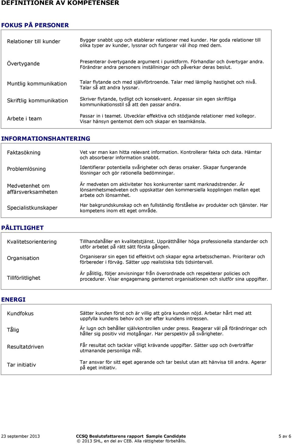 Förändrar andra personers inställningar och påverkar deras beslut. Muntlig kommunikation Skriftlig kommunikation Arbete i team Talar flytande och med självförtroende.