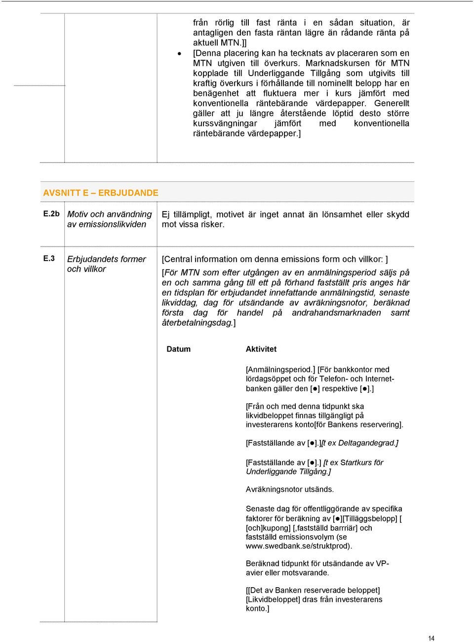 Marknadskursen för MTN kopplade till Underliggande Tillgång som utgivits till kraftig överkurs i förhållande till nominellt belopp har en benägenhet att fluktuera mer i kurs jämfört med