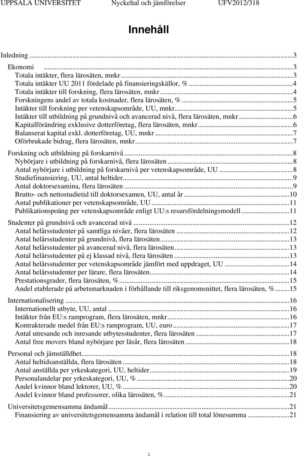 ..5 Intäkter till utbildning på grundnivå och avancerad nivå, flera lärosäten, mnkr...6 Kapitalförändring exklusive dotterföretag, flera lärosäten, mnkr...6 Balanserat kapital exkl.