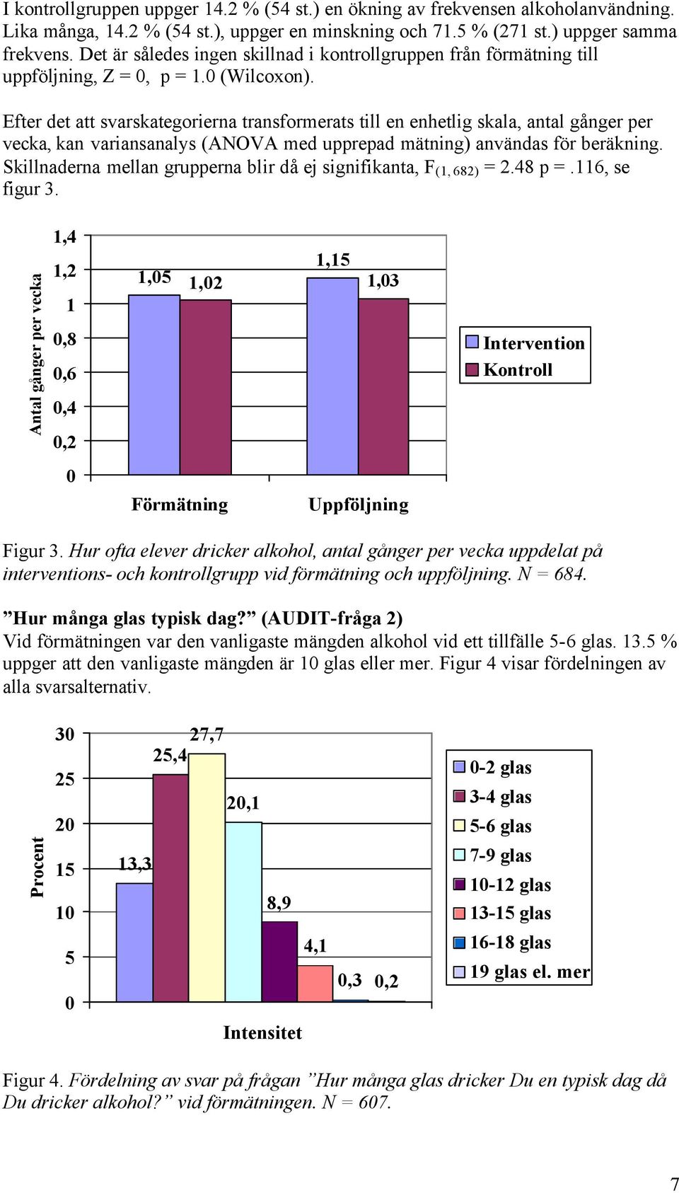 Efter det att svarskategorierna transformerats till en enhetlig skala, antal gånger per vecka, kan variansanalys (ANOVA med upprepad mätning) användas för beräkning.