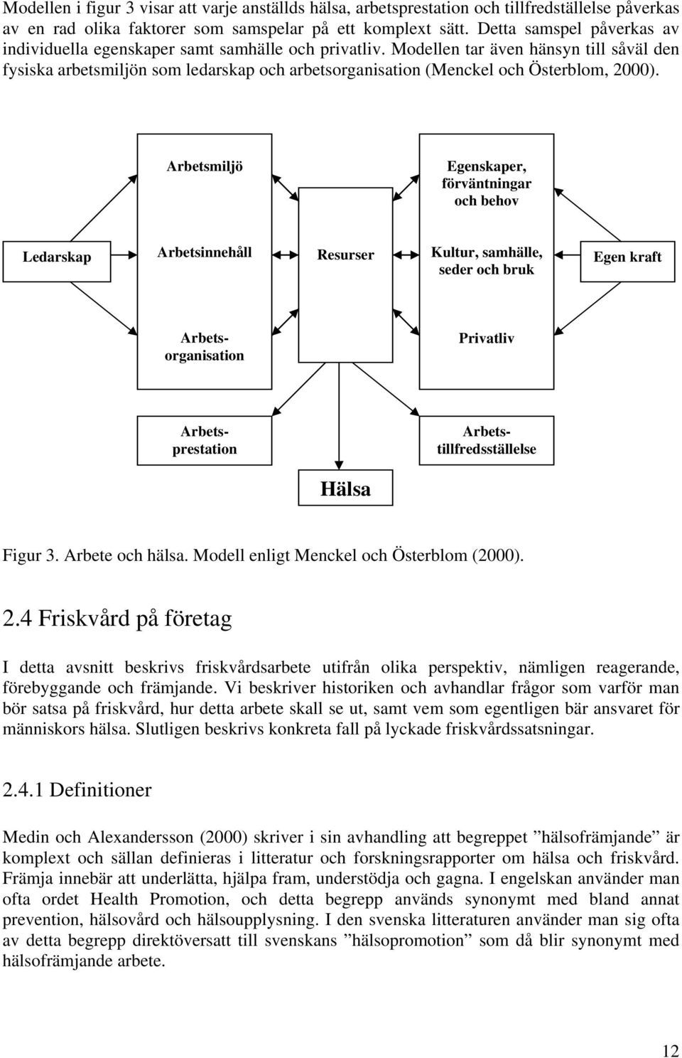 Modellen tar även hänsyn till såväl den fysiska arbetsmiljön som ledarskap och arbetsorganisation (Menckel och Österblom, 2000).