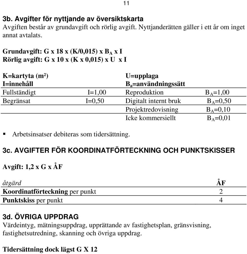 I=0,50 Digitalt internt bruk B A =0,50 Projektredovisning B A =0,10 Icke kommersiellt B A =0,01 Arbetsinsatser debiteras som tidersättning. 3c.