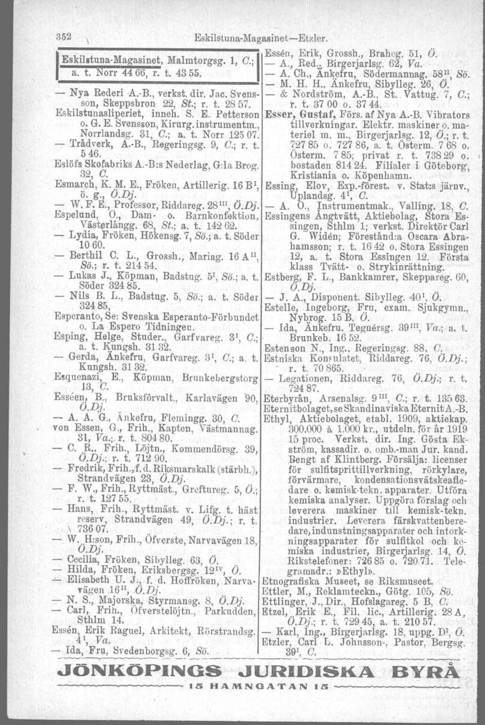 ; r. t. 2857. r. t. 3700 o. 3744. Eskilstunasliperiet, inneh. S. E. Petterson Esser, Gustaf, Förs. af Nya A. B. Vibrators O. G. E. Svensson, Kirurg.instrumentm., tillverkningar. Elektr. maskiner O.