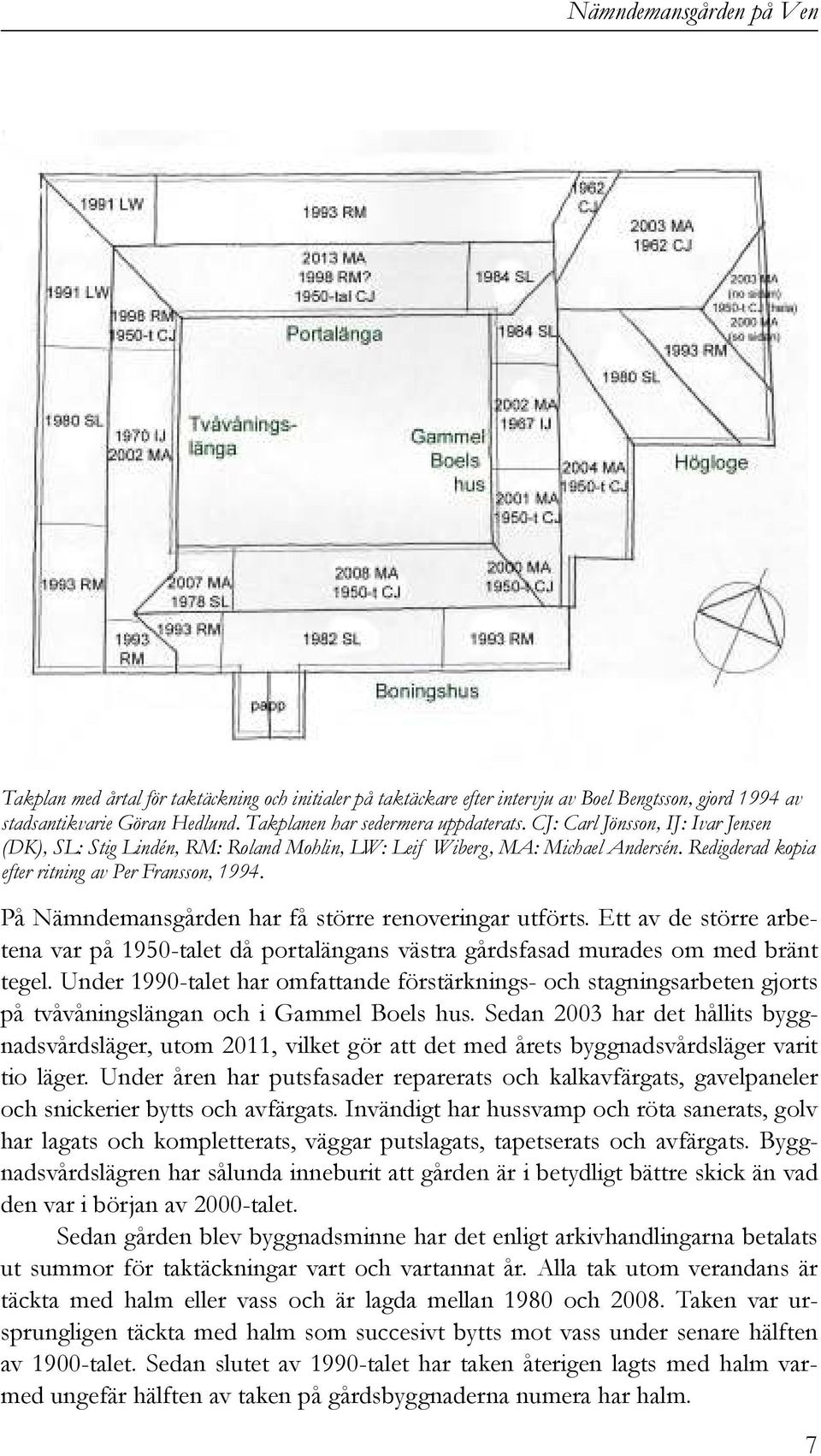 På Nämndemansgården har få större renoveringar utförts. Ett av de större arbetena var på 1950-talet då portalängans västra gårdsfasad murades om med bränt tegel.